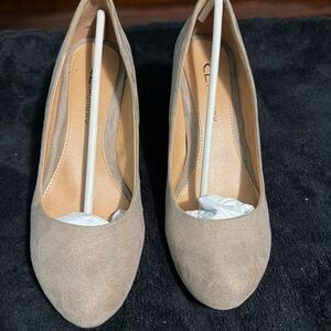 CL by Laundry Taupe Suede-Look Round Toe Heels